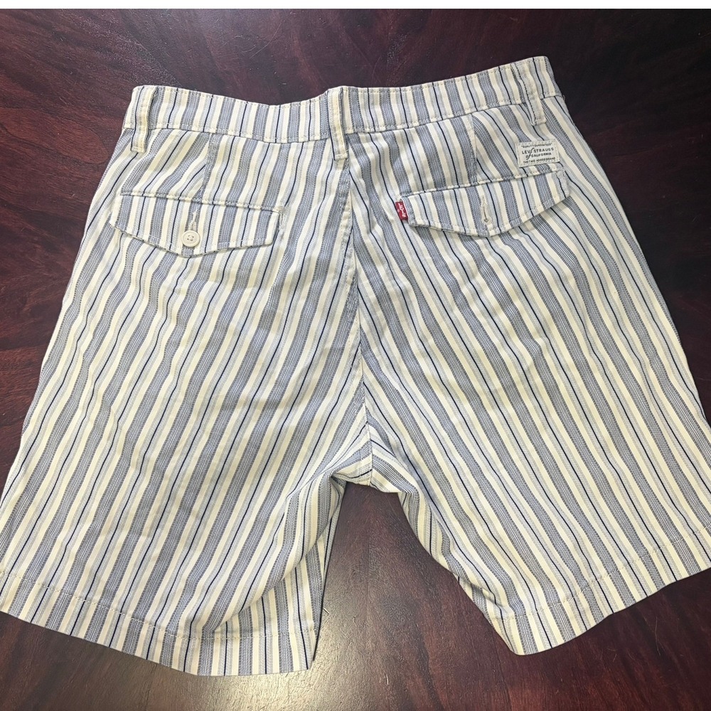 Levis Big E Premium Striped Shorts Mens 33 Blue White Twill Chino Casual